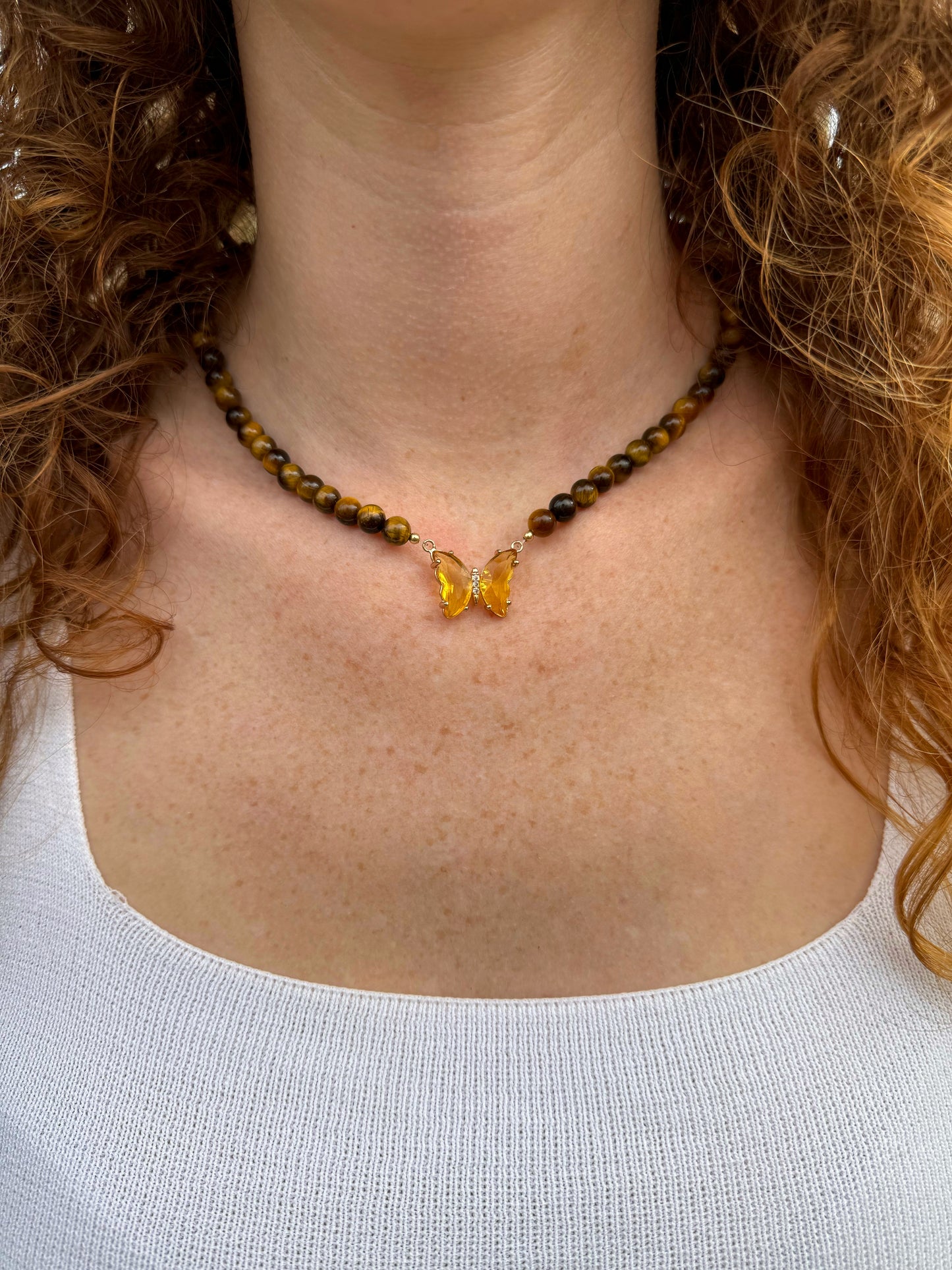 COLLIER PAPILLON OEIL DE TIGRE