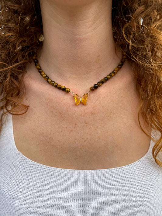 COLLIER PAPILLON OEIL DE TIGRE
