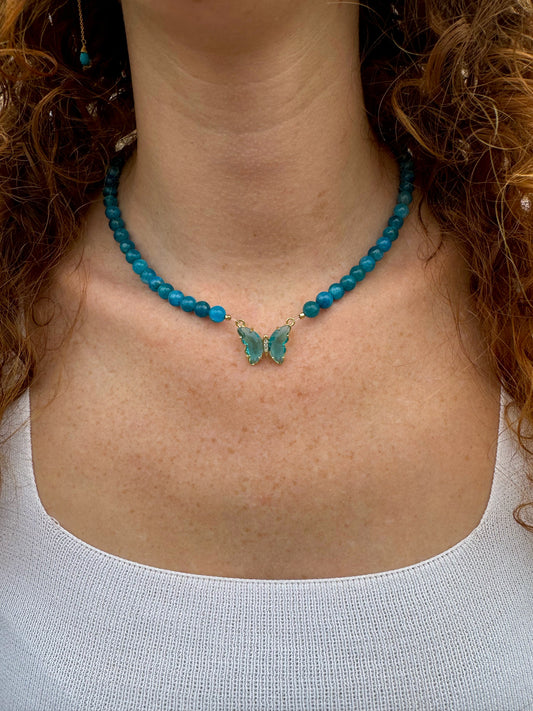 COLLIER PAPILLON APATITE BLEUE