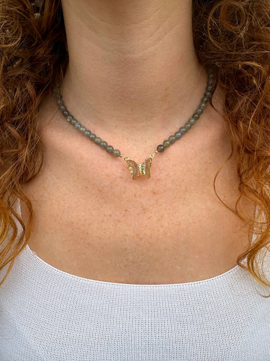 COLLIER PAPILLON LABRADORITE