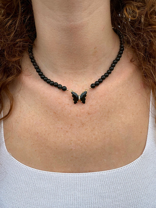 COLLIER PAPILLON OBSIDIENNE NOIRE
