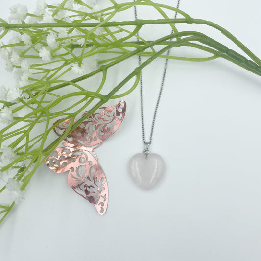 COLLIER COEUR QUARTZ ROSE