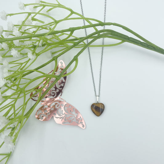 COLLIER COEUR EN OEIL DE TIGRE