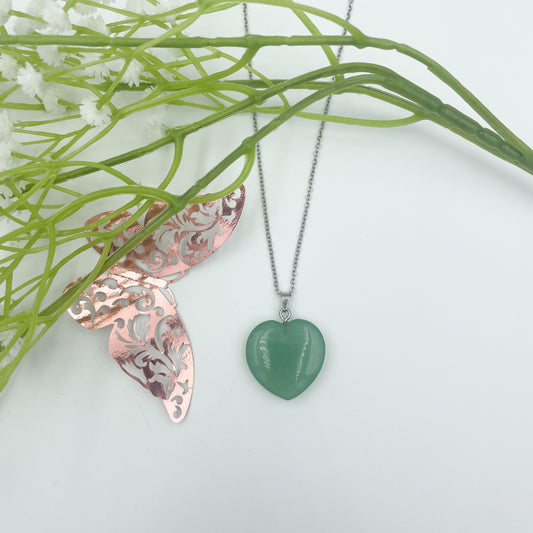 COLLIER COEUR EN AVENTURINE VERTE