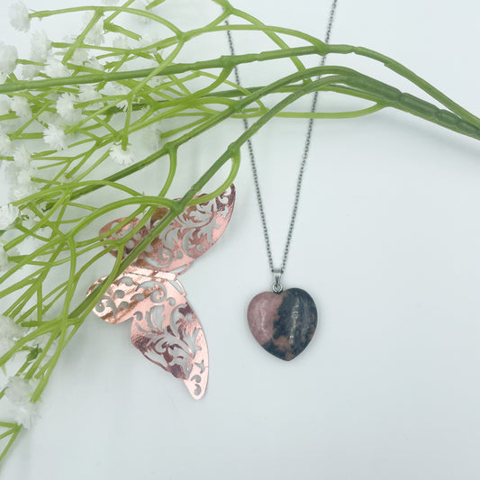 COLLIER COEUR RHODONITE
